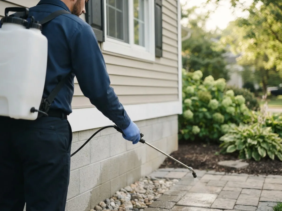 Pest control technician inspecting a home in Danbury, NH